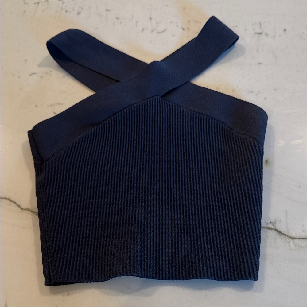 Babaton Navy Cross-Strap Crop Top